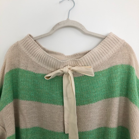 Free People Cream & Green Striped Oversized Cozy Knit Sweater - Picture 2 of 9